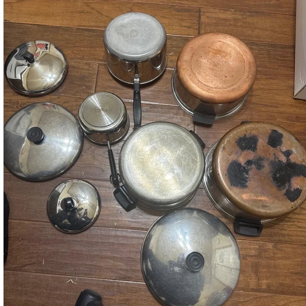 VTG 80s 9pieces Revere Ware Farberware Cookware‎ Copper Bottom Stainless Steel